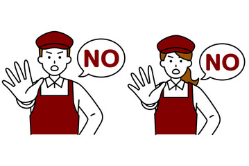 NOと言って拒否するカフェの店員　セット