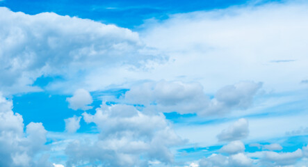 Panorama of cloud clear sky background for summer vacation concept at ocean and summer sea water with sunlight of beautiful cloudy	
