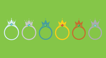 Colorful crown rings vector illustration jewelry fashion design