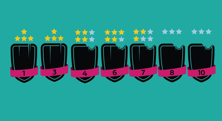 Game ranking system ui design with star rating and shield icons