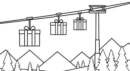 Christmas gifts on ski lift winter holiday season vector graphic