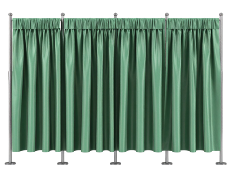 Hospital green drapes with metal posts and curtains Isolated on transparent or white, Cut out
