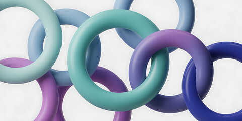 Interlocking pastel colored rings a symbol of connection unity and collaboration isolated on white