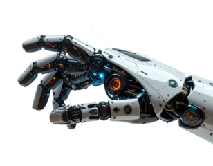 Artificial intelligence robot hand on technology, Isolated on transparent or white, Cut out
