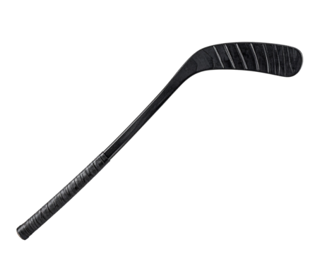 Black wooden hockey stick, Isolated on transparent or white, Cut out