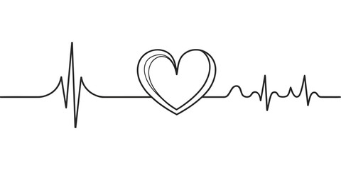 Vector heartbeat line with a heart shape in the middle showing a symbol of love and a healthy lifestyle design