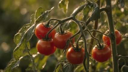 Ripe Tomatoes on Vine - A Close-Up of Fresh Produce.
