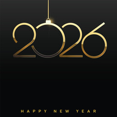 Luxury Happy New Year 2026 logo with golden Christmas ornament. Vector