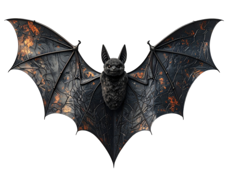 Halloween bat decoration with outstretched wings, Isolated on transparent or white, Cut out