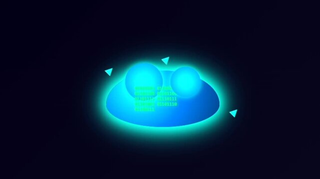 Glowing digital cloud with binary code and arrows symbolizing cloud computing