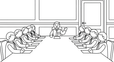 Business meeting cartoon illustration conference room presentation editable vector