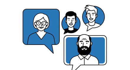 Diverse group of people sharing ideas and communicating in virtual bubbles