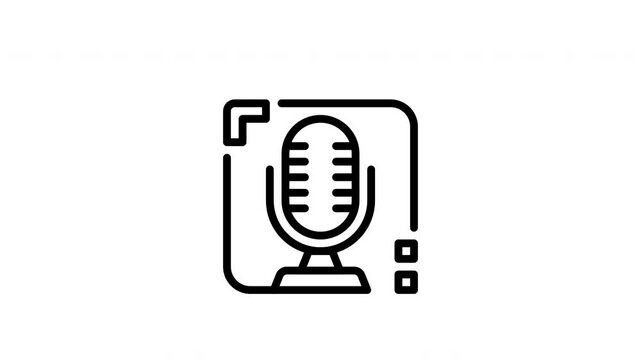 Black line icon of a microphone framed, ideal for music websites, podcast logos, or soundrelated projects needing a minimalist touch.
