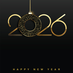 Luxury Happy New Year 2026 logo with golden Christmas ornament. Vector