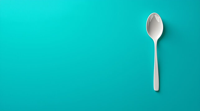 White dessert spoon on turquoise background minimalist kitchen tableware calm still life