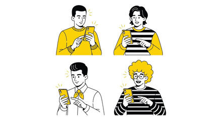 People using smartphone mobile app technology vector illustration editable vector