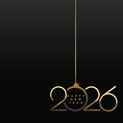 Luxury Happy New Year 2026 logo with golden Christmas ornament. Vector