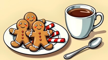 The delicious scene of gingerbread man and hot coffee