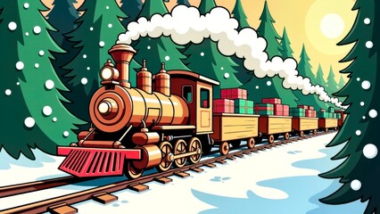 The dynamic scene of the Snowy Forest Christmas train
