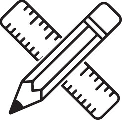 Hand drawn illustration of a pencil and ruler crossed for design and measurement