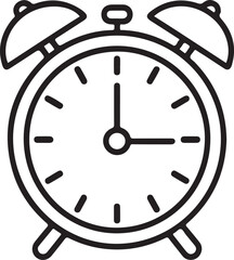 Simple line art icon of a vintage alarm clock with bells