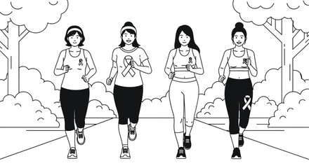 Breast cancer awareness run for women in pink ribbon vector art editable vector