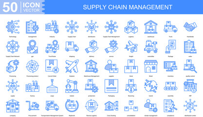 Supply Chain Management icon collection set. Containing management, Industry, Supply Chain, distribution, Logistics, warehouse icon