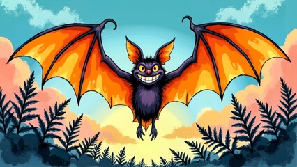 Comic style bat illustration scene