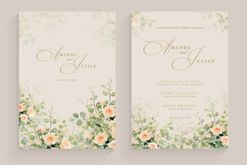 Aesthetic Wedding Invitation with Watercolor Greenery Leaves and branch
