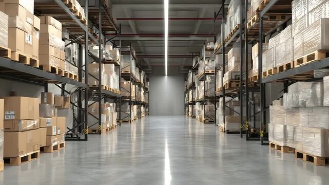 Efficient warehouse operations showing organized inventory ready for distribution and shipping, optimized supply chain management in action