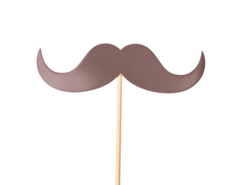 A playful brown mustache prop on a stick, perfect for photo booths and fun events.
