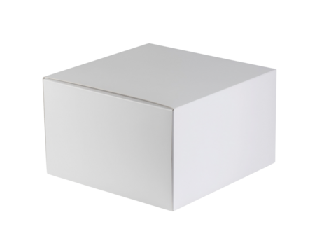 A plain white box with a square shape, featuring a simple and clean design, suitable for various storage or packaging purposes.