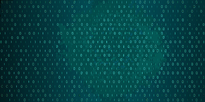 Abstract digital background with glowing cyan binary code on a dark textured green backdrop