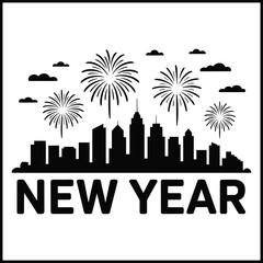 Fototapeta premium vector illustration of city skyline powered by renewable energy sources celebrating New Year