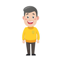 A cartoon character. A character set for your animation. A smiling man in a yellow sweater.
