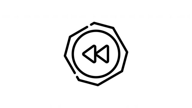 Rewind icon in octagonal button, suitable for multimedia player interfaces. Simple and compact design for digital projects needing playback controls.
