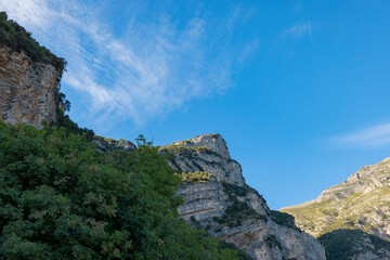 Scenic views of the limestone cliffs overlooking Positano on the Amalfi Coast, Italy