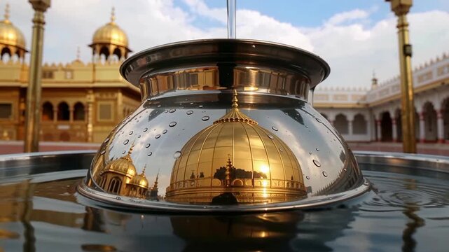 Golden Temple Reflection in Water Pot Sikhism, Langar Preparation, and Guru Nanak Jayanti Celebration