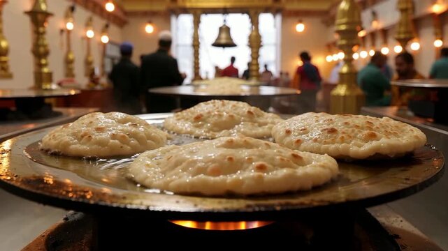 Langar Preparation Flatbread Cooking in Large Tawa during Guru Nanak Jayanti Celebration at Sikh Temple