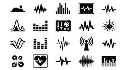 Sound waves and audio signals vector icons for graphic design use editable vector