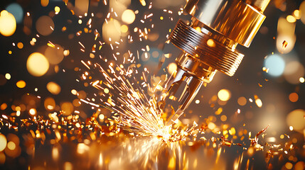 Obraz premium Sparks fly from precision tool, showcasing beauty of manufacturing and technology action. vibrant colors and dynamic motion create energetic
