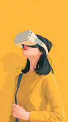Immersive virtual reality experience a modern woman with a sleek head-mounted display device explores digital worlds, symbolizing future technology, connectivity, and innovative user engagement
