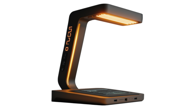 Minimalist black and orange L-shaped desk lamp
