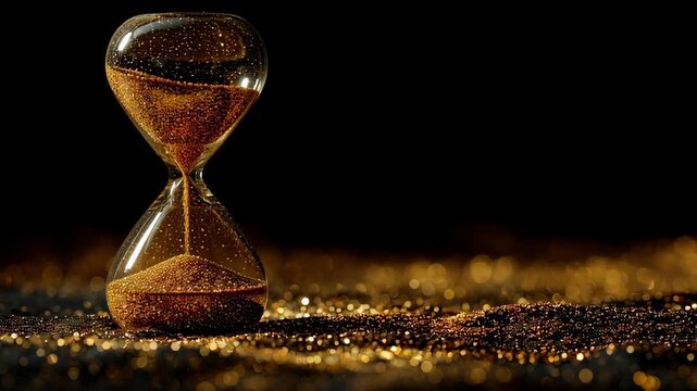 Small investor gold plan, symbolic hourglass filled with golden dust representing time-based investment strategy for small investors, elegant editorial style