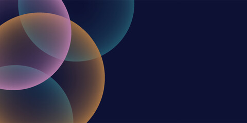 Dark modern abstract background with overlapping transparent gradient circles in orange, blue, and purple tones. Futuristic minimal vector design suitable for posters, web banners, and presentations