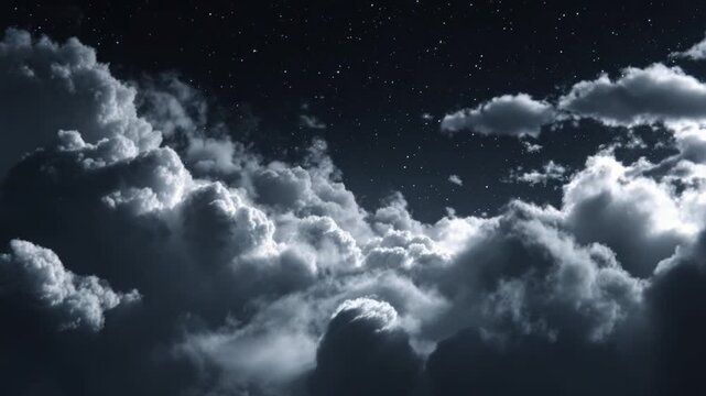 A moody, night sky with dense, luminescent clouds obscuring stars. Dramatic lighting