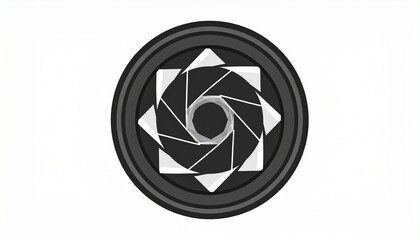Aperture icon with a black and white design, featuring a stylized lens opening.