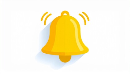 A golden bell with sound waves emanating from it, casting a shadow on a white background.
