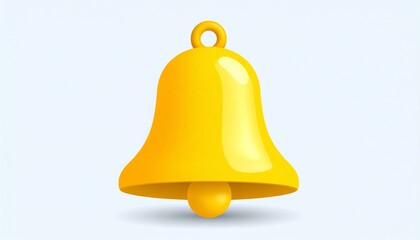 A bright yellow bell with a loop at the top and a round clapper at the bottom.