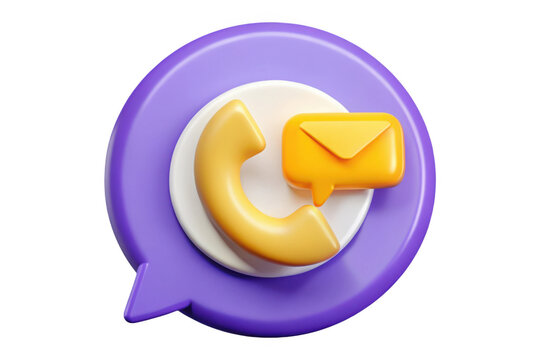 3d phone call notification icon, communication, contact, message, support, service, render isolated on transparent background